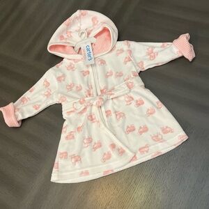 Carter’s Baby Hoodie Robe Pink & White Sheep Lamb & Stripes Belt Tie 0-9 Months